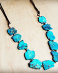 Turquoise Regalite Slab Necklace with Leather Ties 229h