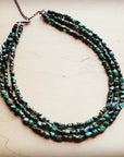 Triple Strand Natural Turquoise & Wood Collar Necklace 250m