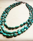 Triple Strand Natural Turquoise & Wood Collar Necklace 250m