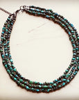 Triple Strand Natural Turquoise & Copper Collar Necklace 250n