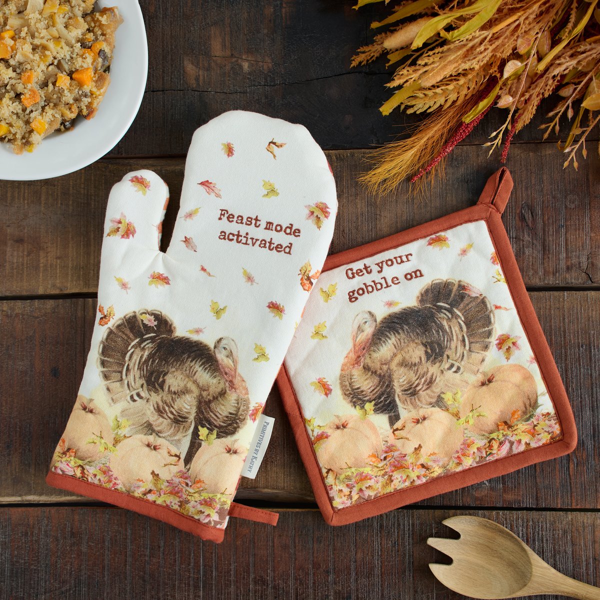 Get Your Gobble On Oven Mitt &amp; Hot Pad Thanksgiving Set