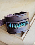 **Wide Dark Leather Cuff with Natural Turquoise Chunks 011y
