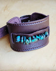 **Wide Dark Leather Cuff with Natural Turquoise Chunks 011y