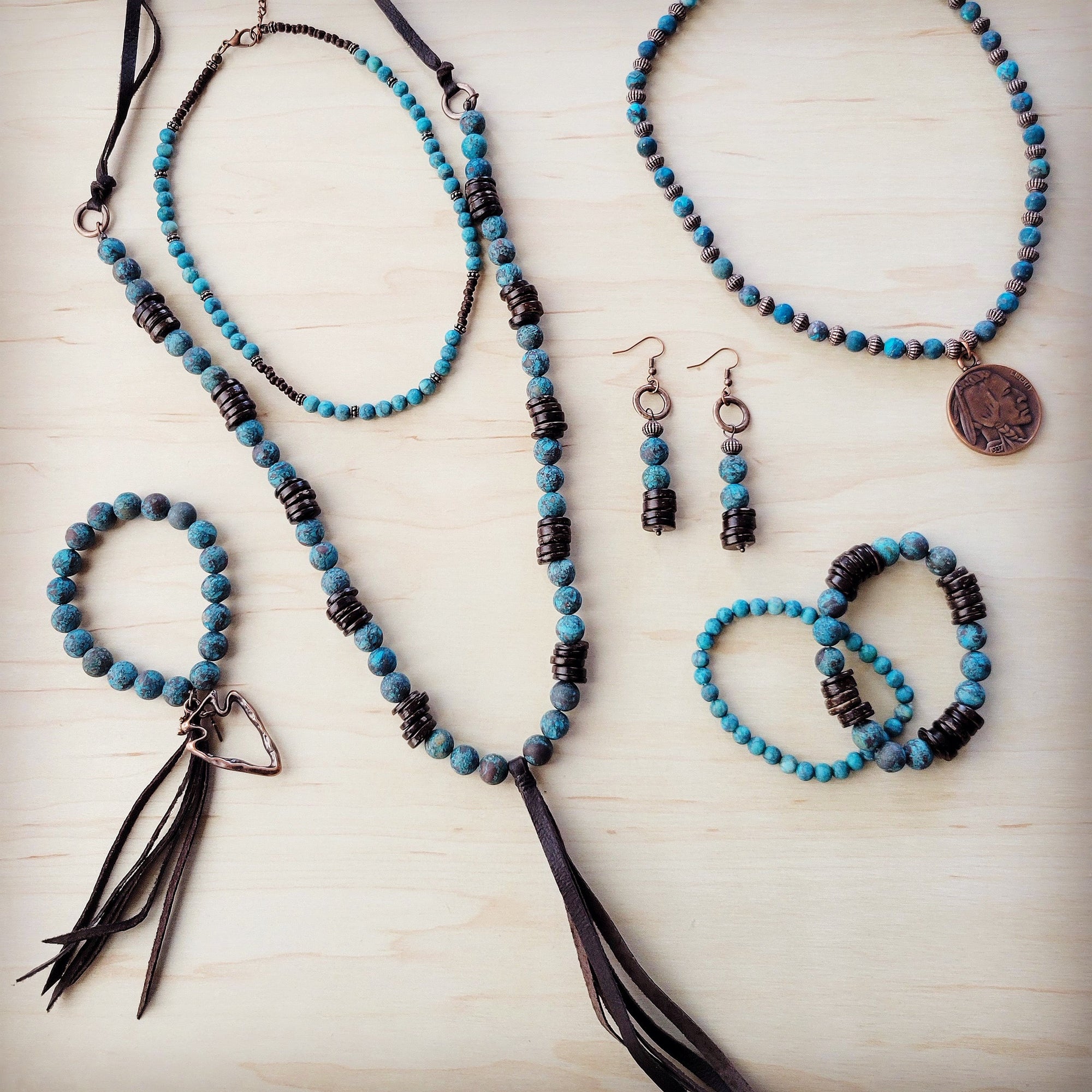 Natural American Turquoise and Wood Earrings 226h