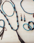 Natural American Turquoise Necklace w/ Wood Beads & Tassel 262i