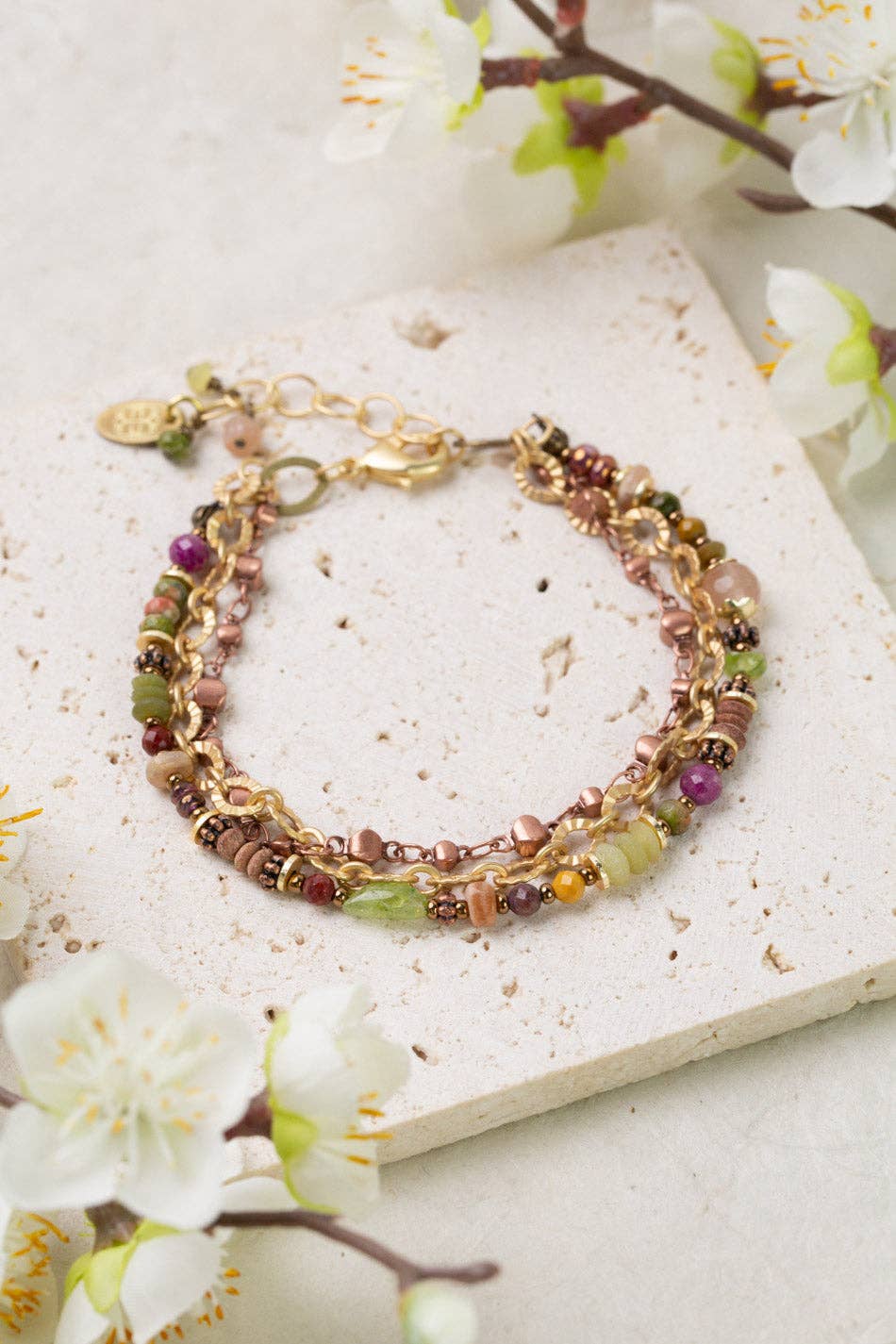 Unakite, Peridot and Ruby Bracelet