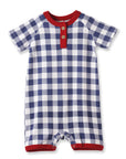 Picnic Plaid Bamboo Henley Shortall Romper for Baby Boys