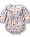 Vintage Floral Baby Bodysuit With Lace Collar