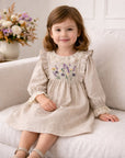 Embroidered Wildflower Linen Dress With Lace Trim