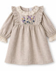 Embroidered Wildflower Linen Dress With Lace Trim