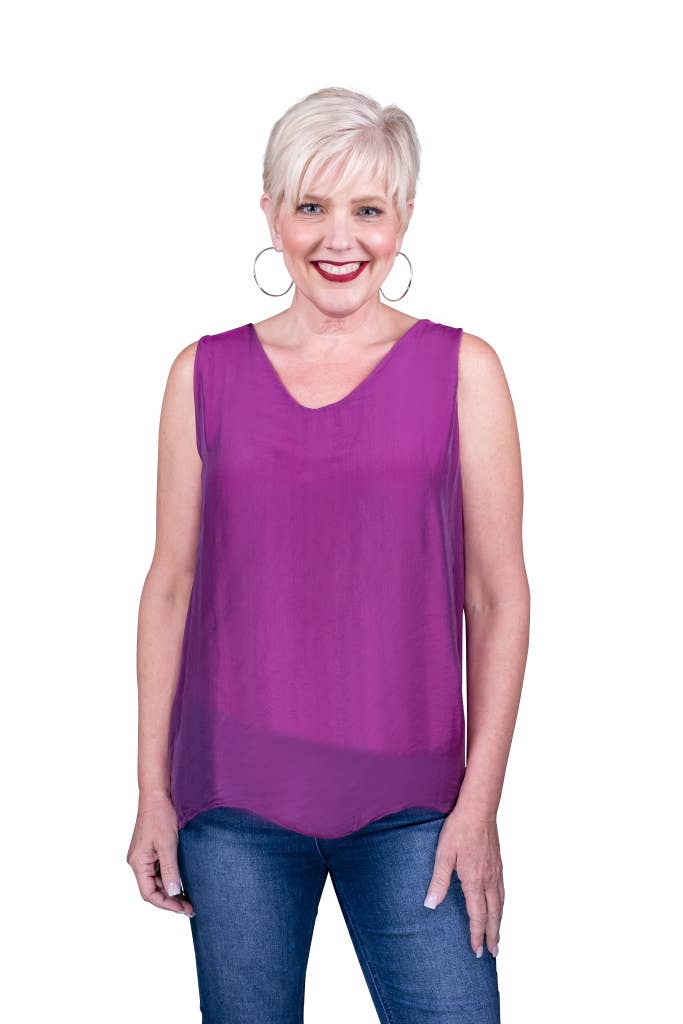 Tina Stephens Made In Italy Dina Silk V-Neck Tank