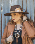Leather Hat Band w/ Silk Flower & Feathers-Blush (Band Only) 953a