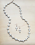 **White Turquoise & Wood Beaded Cross Necklace 258o