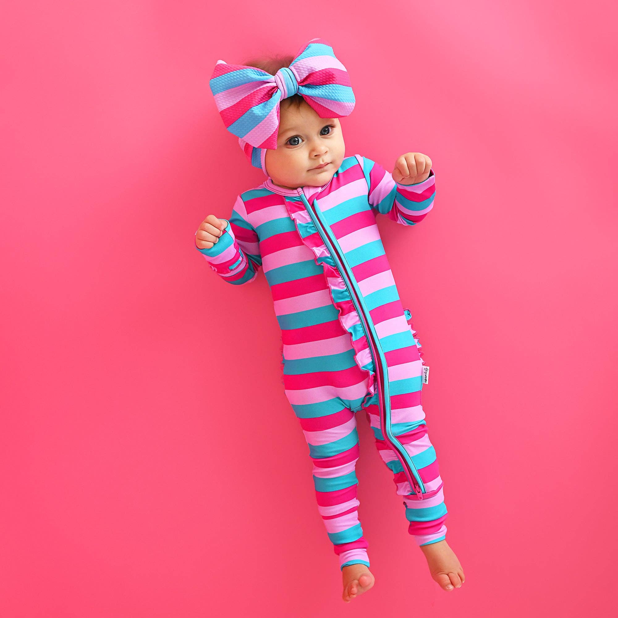 Maddie Stripe Ruffle Zip Bamboo Valentines Day