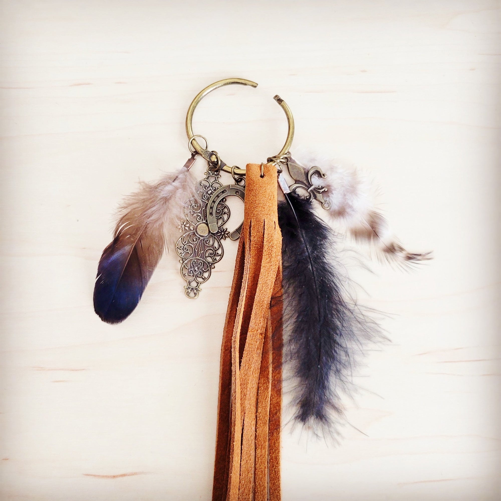 Boho Western Leather Boot Bling Charm Feather &amp; Tree 500k