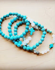Natural Jade and Howlite Beaded Stretch Breacelet 806w