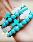 Natural Jade and Howlite Beaded Stretch Breacelet 806w