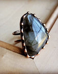 Genuine Labradorite Ring set in Antique Copper 012x