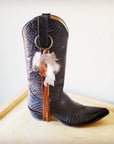 Boho Western Boot Bling Charm with Leather Fringe Cognac 500e