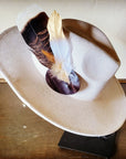 Boho Western Hat w/ Feather Tie Hat Band-Bone 982m