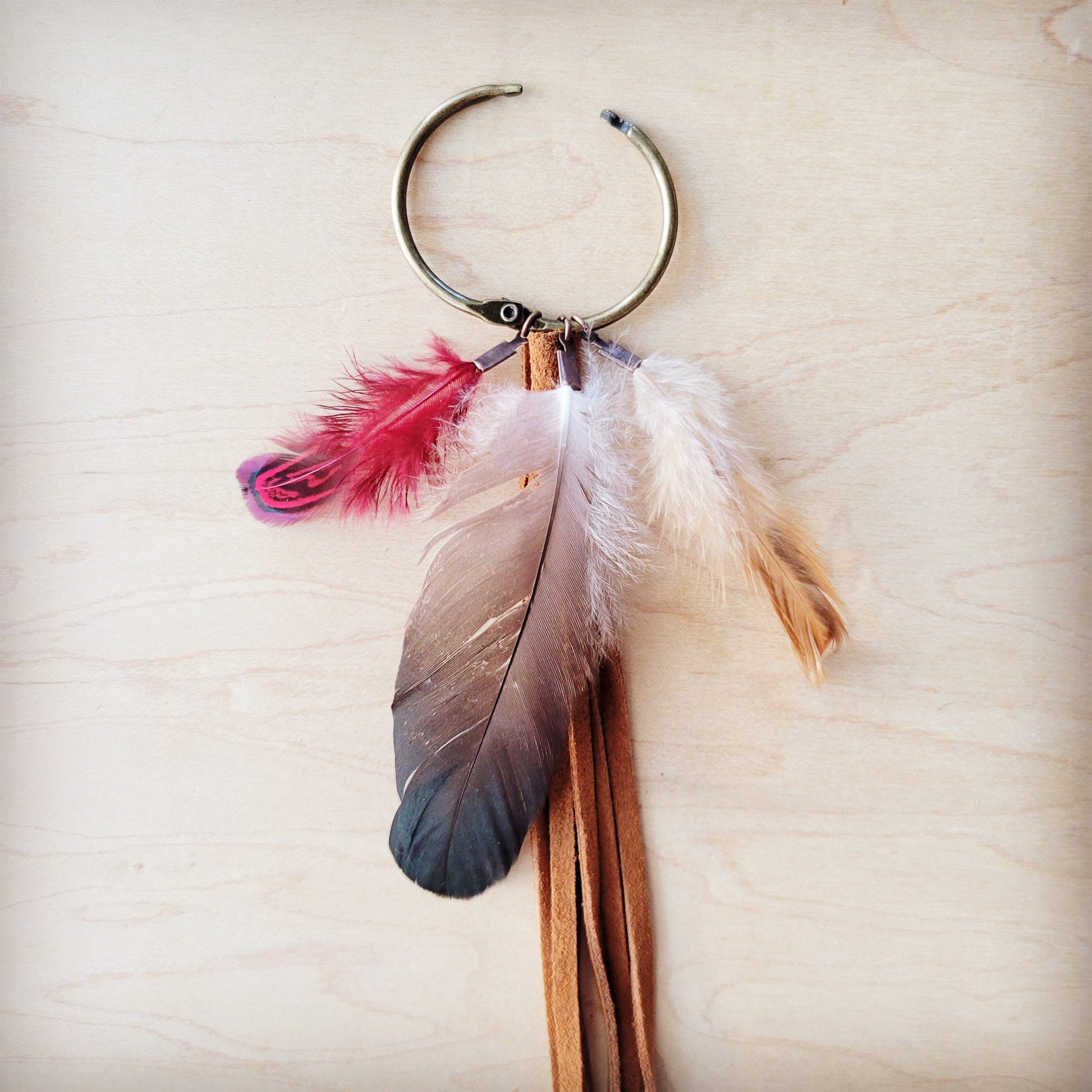 Boho Western Boot Bling Charm with Leather Fringe &amp; Red Feather 500g