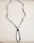 Picture Jasper & Amazonite Long Beaded Necklace w/ Crystal Pendant 262r