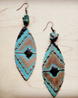 Leather Narrow Oval Earrings in Navajo w/ Turquoise Accent 206o