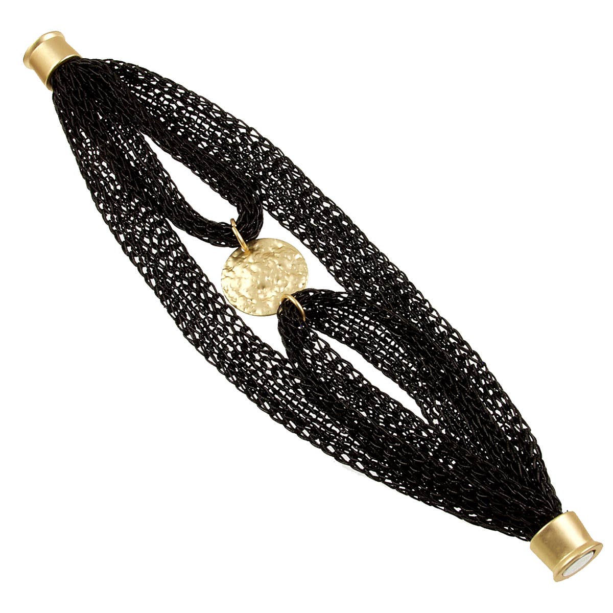 Hammered Coin component with woven thread chain Bracelet