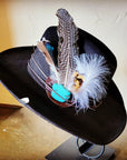 Blue Turquoise, Spotted Feather & Leather Hat Band (Band Only) 980z