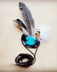 Blue Turquoise, Spotted Feather & Leather Hat Band (Band Only) 980z