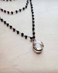 Faceted Glass Beaded Triple Strand Layering Necklace w/ Pendant 253k