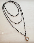 Faceted Glass Beaded Triple Strand Layering Necklace w/ Pendant 253k