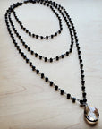 Faceted Glass Beaded Triple Strand Layering Necklace w/ Pendant 253k