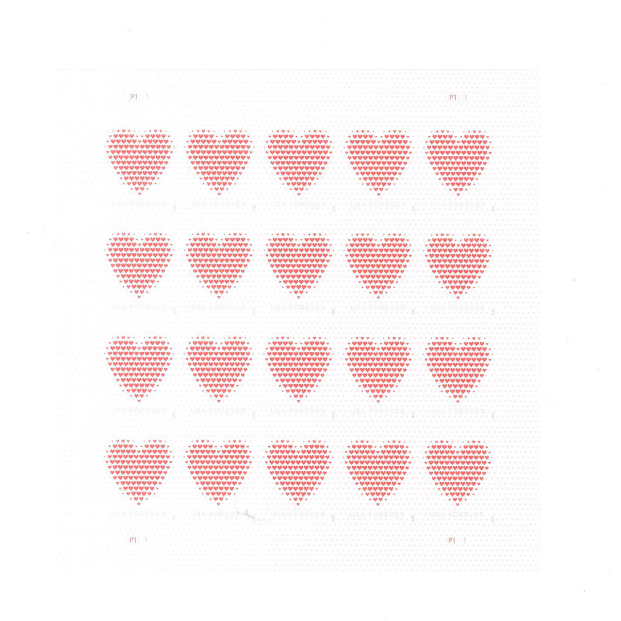 2020 Made of Hearts LOVE Forever Postage Stamps - Sheet of 20