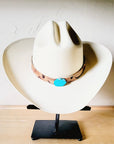 **Tan Steer Embossed Leather Hat Band Only w/ Turquoise 951uu