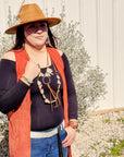 Aqua Terra Necklace w/ Hammered Copper Hoop Long Fringe 225o