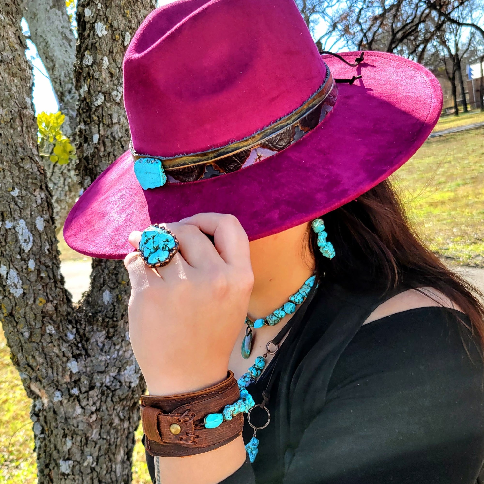 Blue Turquoise Ring set in Antique Copper 012w