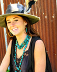 Copper Hoop Earrings in Natural Turquoise and Wood 201q