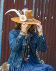 Leather Hat Band w/ Silk Flower & Feathers-Ivory (Band Only) 952s