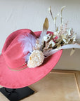 Boho Western Wedding Floral & Feather Bridal Hat in Rust 984i