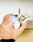 Boho Western Wedding Floral & Feather Bridal Hat in Tan 984k