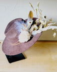 Boho Western Wedding Floral & Feather Bridal Hat in Brown 984m
