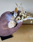 Boho Western Wedding Floral & Feather Bridal Hat in Brown 984m