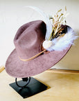 Boho Western Wedding Floral & Feather Bridsmaid Hat in Brown 984n