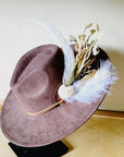 Boho Western Wedding Floral & Feather Bridsmaid Hat in Brown 984n