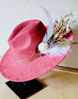 Boho Western Wedding Floral & Feather Bridsmaid Hat in Rust 984q