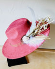 Boho Western Wedding Floral & Feather Bridsmaid Hat in Rust 984q