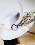 Boho Western Wedding Floral & Feather Bridsmaid Hat in Bone 984r