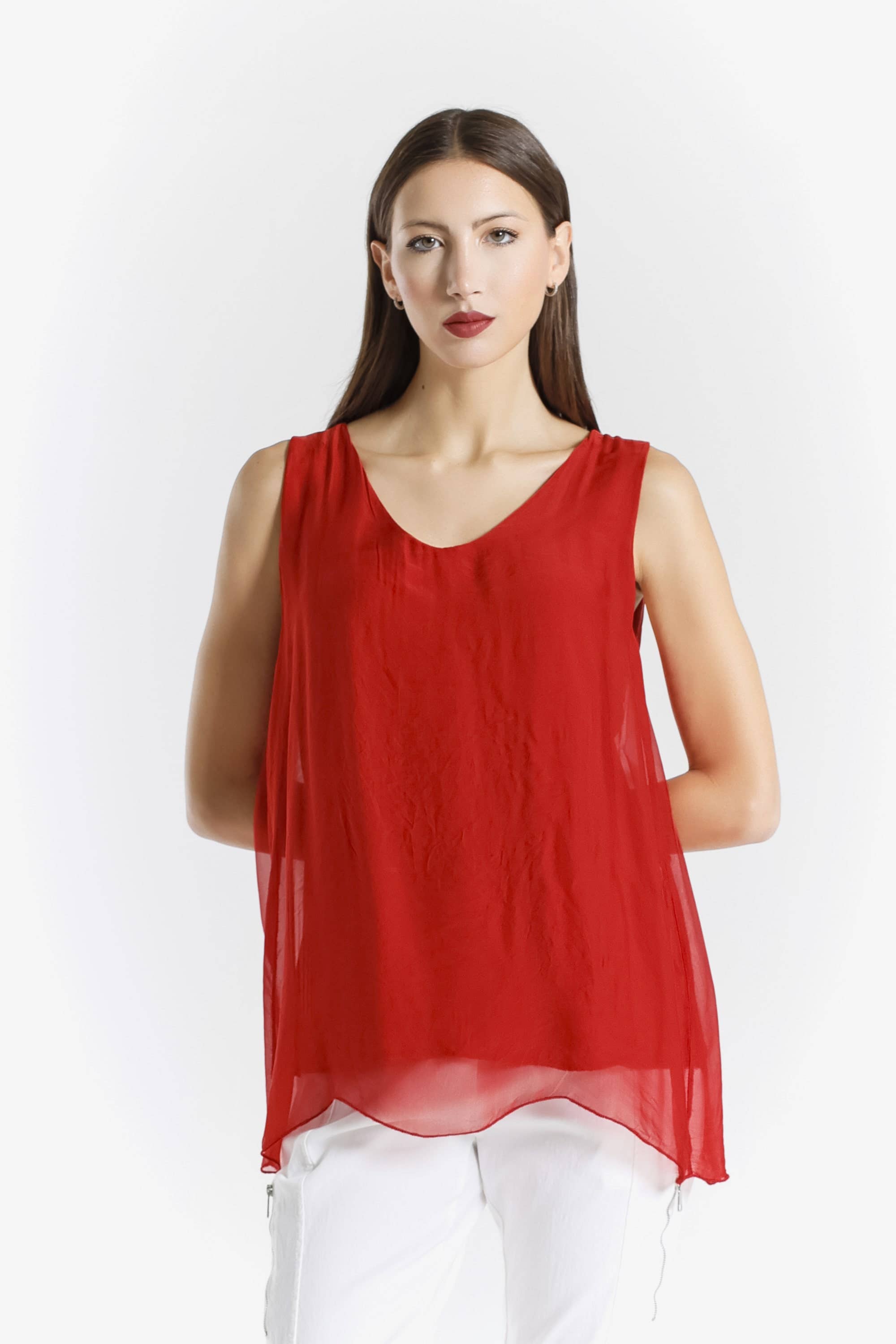 Tina Stephens Made In Italy Dina Silk V-Neck Tank
