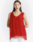Tina Stephens Made In Italy Dina Silk V-Neck Tank